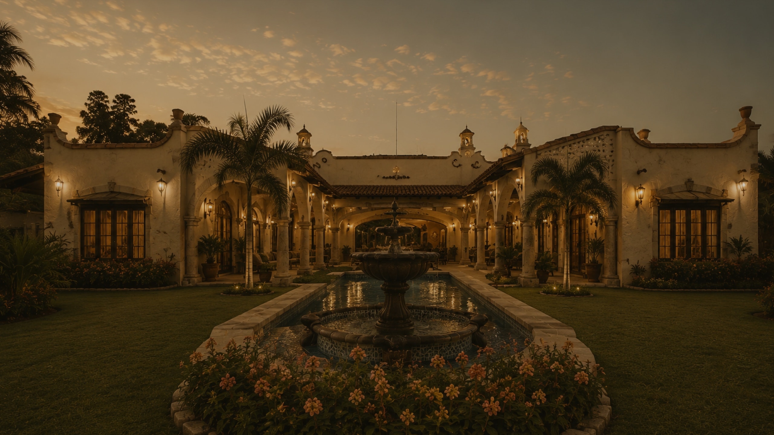 Hacienda venue at dusk in Nayarit, México